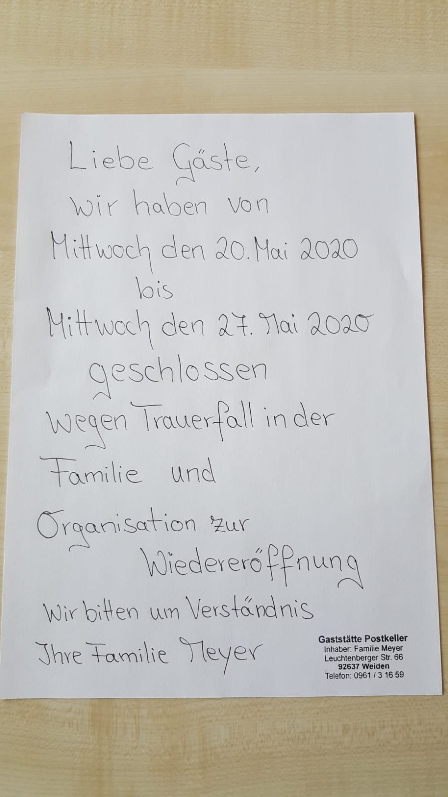 Speisekarte – Postkeller Weiden