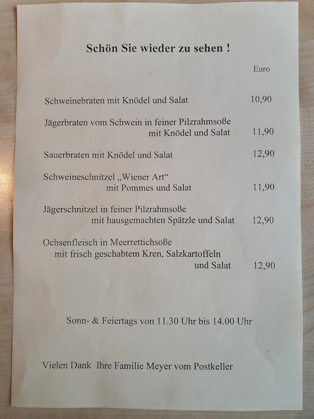 Speisekarte – Postkeller Weiden